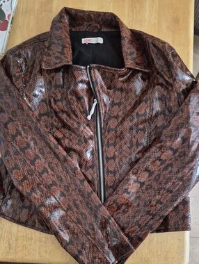 Intimo Glossy Brown Snakeskin Zip Jacket